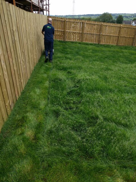 mower cutting newly laid lawn