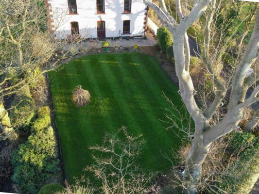 perfect stripes lawn viewed from above